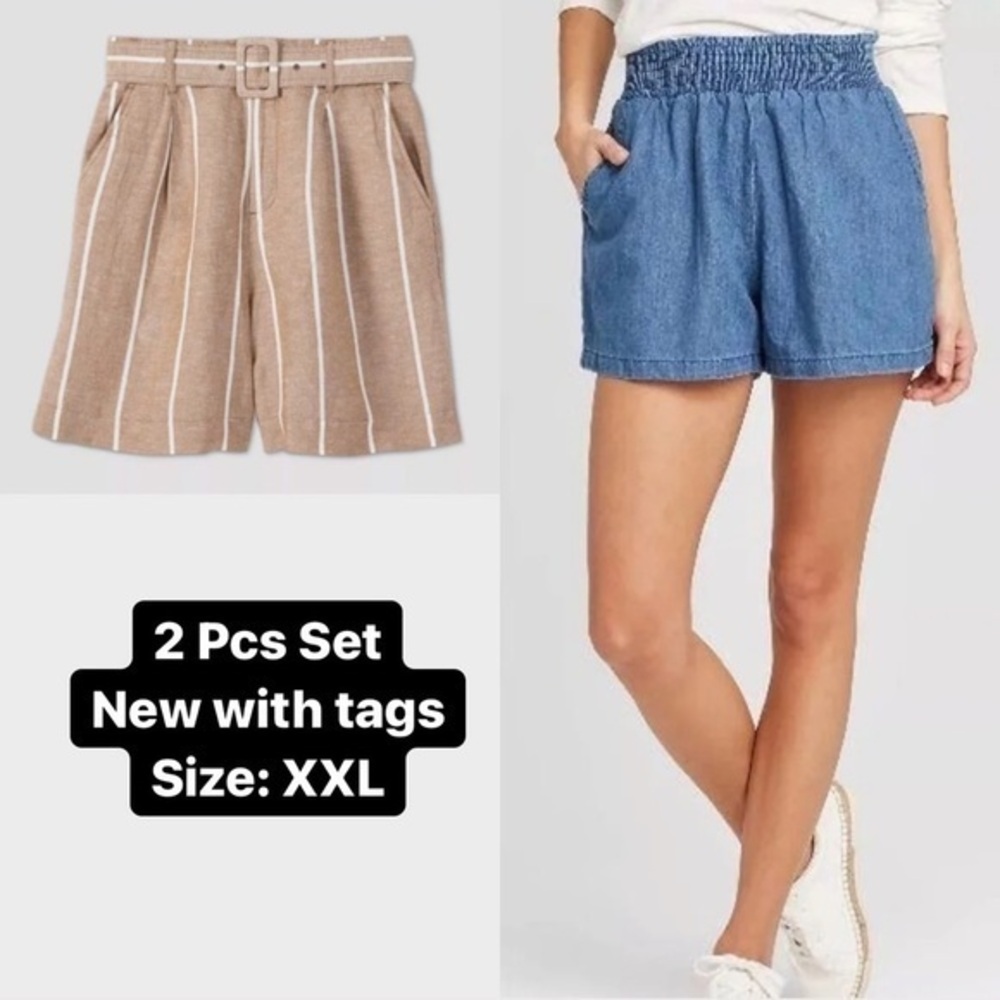 2 Pcs Set Bermuda Shorts Denim Striped​